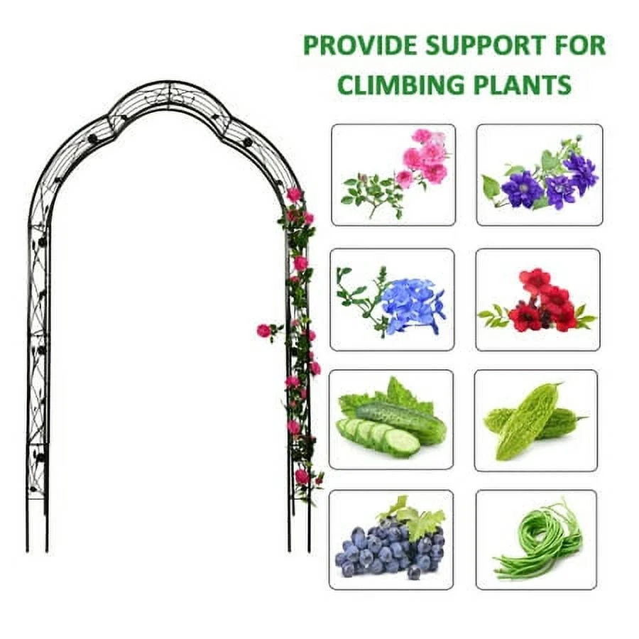 59"W * 98"H Garden Arches Arbors Curved Metal Durable Iron Plants Trellis Stand Use for Outdoor Garden Arbor Climbing Plants Wedding Arches Ceremony Black