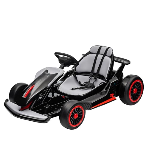 24V Electric Go Kart, Drifting Car Battery Powered Ride on Car with Powerful Motor for Kids 6-12 Years Old, Kids Go Kart with Slow Start, Music, Safety Belt,Max Load 110lbs for Boys and Girls