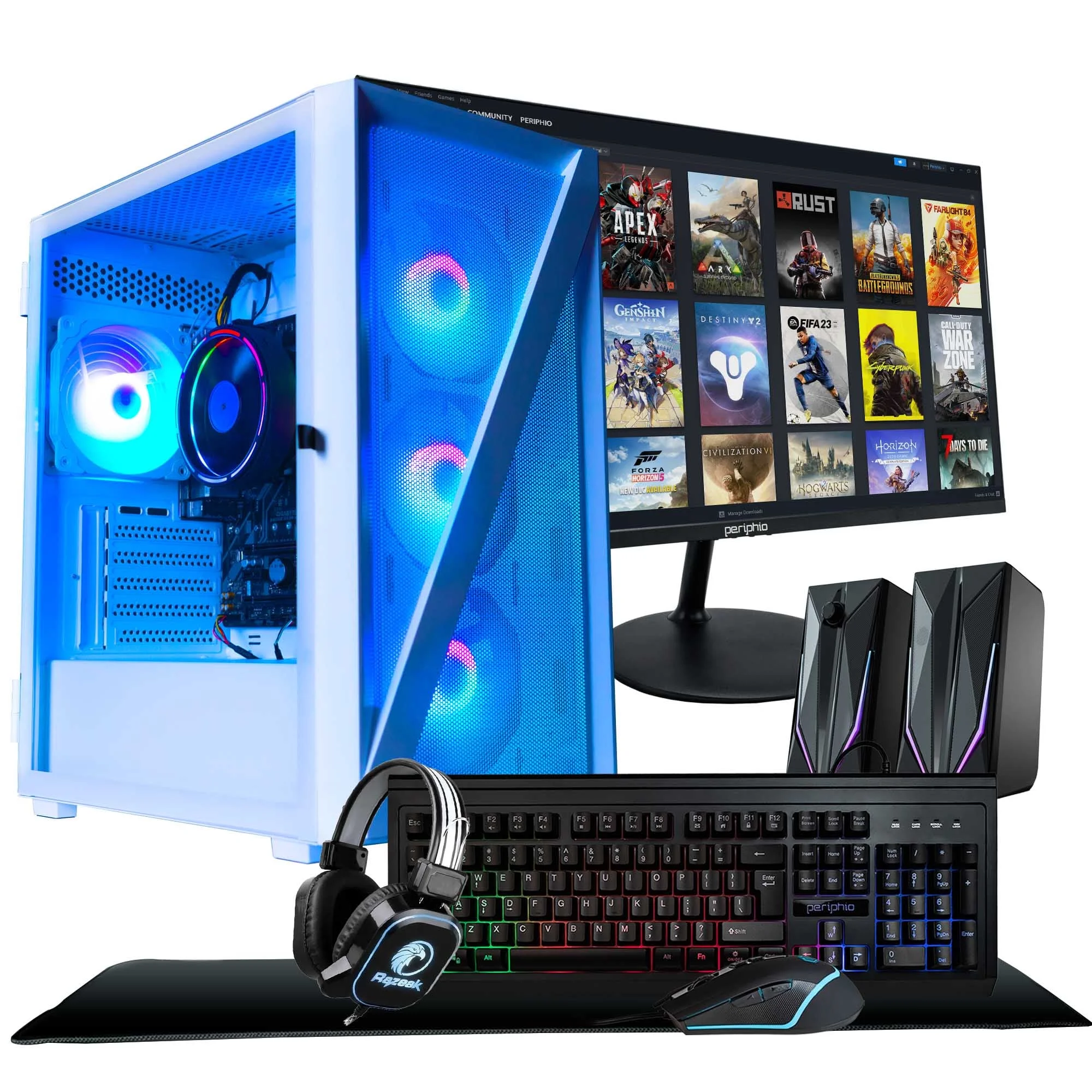 Periphio Fortress Gaming PC Computer | AMD Ryzen 5 5600G | Radeon Vega 7 Graphics | 1TB Solid State (SSD) | 16GB DDR4 RAM | Windows 11 | RGB Battlestation Gaming Bundle