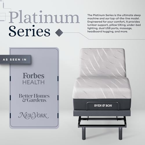 Sven & Son Platinum Adjustable Bed Base Frame + 14 inch Hybrid Spring Matt (Medium Soft), Lumbar Support, Head-Pillow-Tilt, Massage, Under-Bed Lights, USB - Twin XL