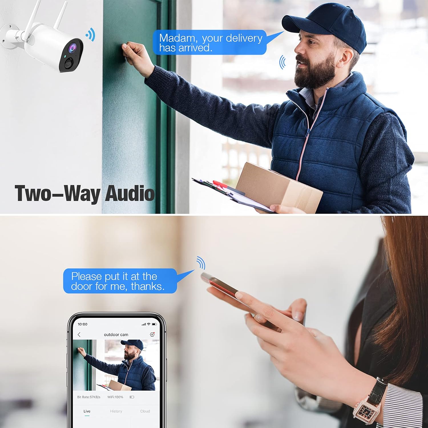 Outdoor Wireless Security Camera, 1080P Battery Powered Camera with Night Vision，2-Way Audio,IP65 WiFi Camera Outdoor with Sound/Motion Detection, Smart Alarm, Live View for Home Security