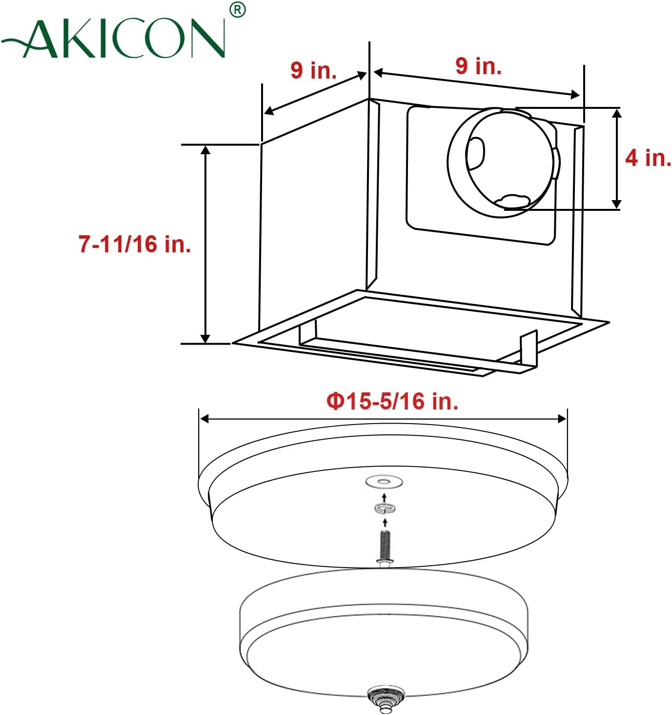 Akicon Ultra Quiet 110 CFM Round Exhaust Bathroom Fan with Warm Light and Nightlight Bronze (3x9W GU24 Base LED Bulbs and 1pcs E12 Nightlight Included)