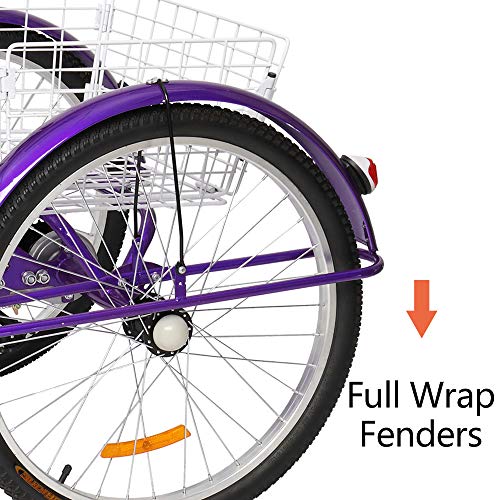 PEXMOR Adult Tricycle 7 Speed, 24/26 Inch 3 Wheel Bikes Tricycle for Adults, Adult Trike for Women/Men/Seniors, Three Wheel Cruiser Bike w/Folding Front & Rear Basket for Shopping/Recreation/Picnic