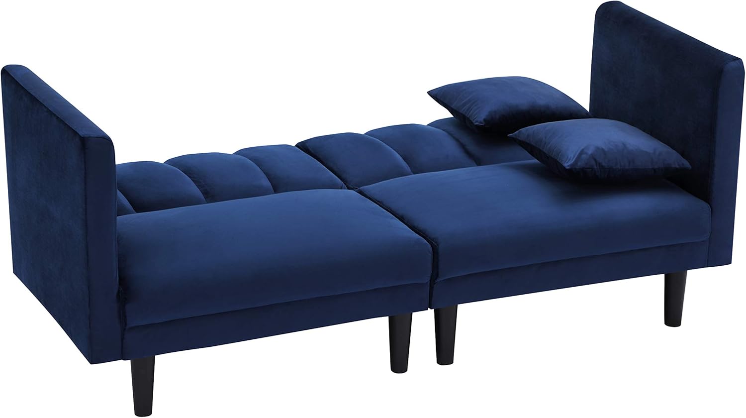 73.2" Tufted Split Back Futon Bed, Velvet Upholstered Convertible Loveseat Sleeper Armrest, Folding Reclining Small Love Seat Sofa & Couches for Living Room, Navy Blue