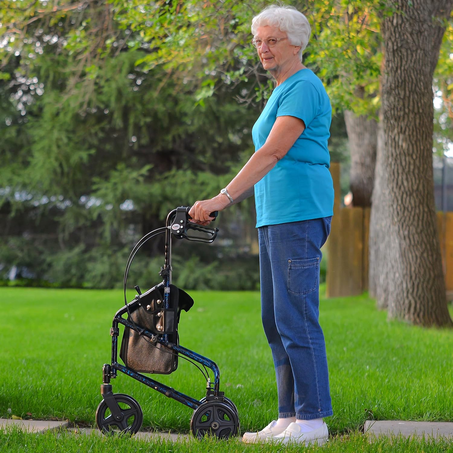 Carex 3 Wheel Walker for Seniors, Foldable, Rollator Walker with Three Wheels, Trio Walker with Height Adjustable Handles