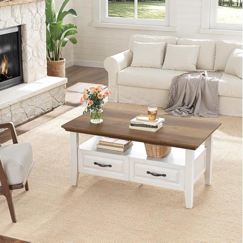 Marsail Lift Top Coffee Table with Open & Hidden Storage, Modern Fluted Coffee Table with Smooth Lift Mechanism, Sturdy Space-Saving Center Table for Home Living Room, Office, Natural Oak