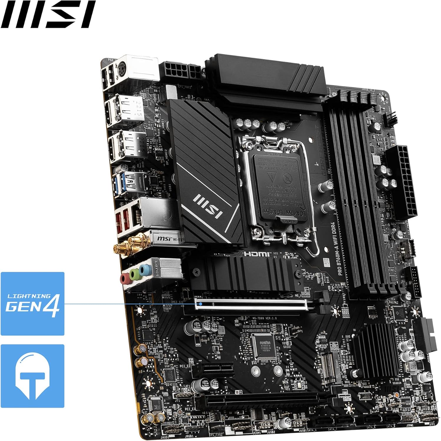 MSI PRO B760M-A WIFI DDR4 mATX Motherboard, 4x DDR4~128GB, 2x PCI-E x 16, 1x PCI-E x 1, 2x M.2, 4x SATA, 4x USB 3.2 , 2x USB 2.0