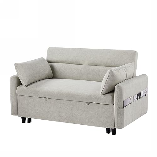 GIA 3 in 1 Convertible Sleeper Sofa, Loveseats Futon Couch Pullout Bed for Living Room,Love Seat Chaise Lounge with Adjsutable Backrest, Storage Pockets, 2 Pillows, Gray
