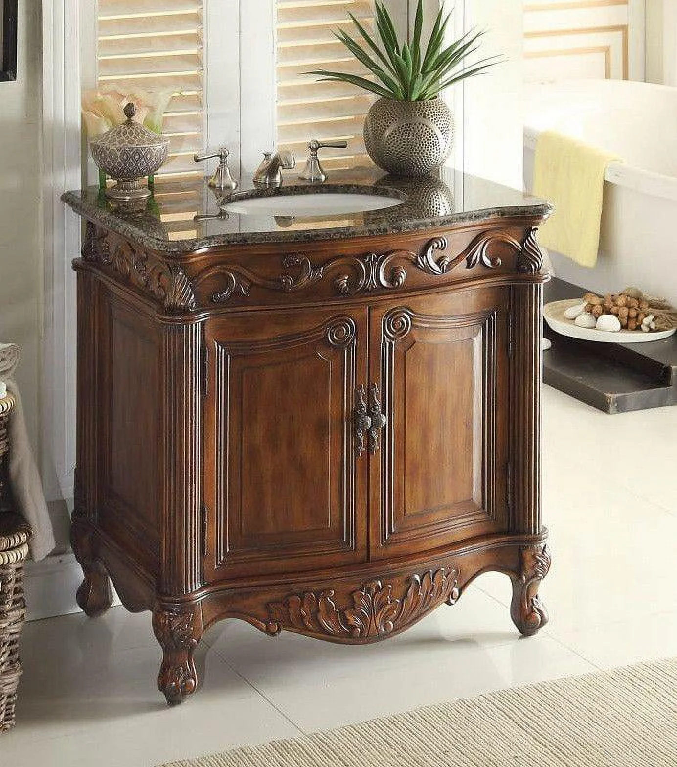 32" Benton Collection Fiesta Antique Victorian Style Brown Bathroom Vanity CF-2873SB-TK