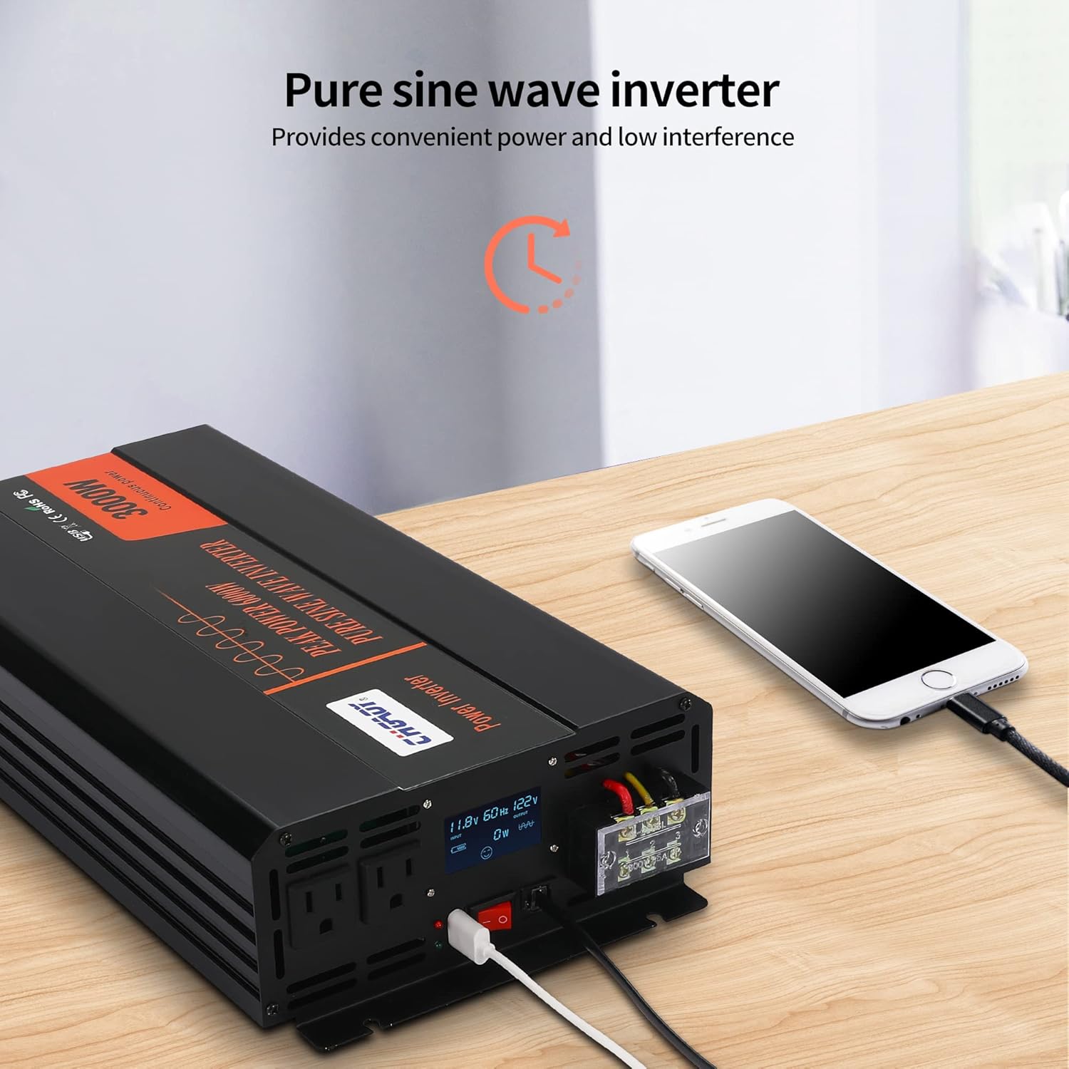 Power Inverter,3000W Pure Sine Wave Inverter DC 12V to AC 120V Car Inverter with LCD Digital Display Remote Control USB Port Power Converter for Travel/Camping