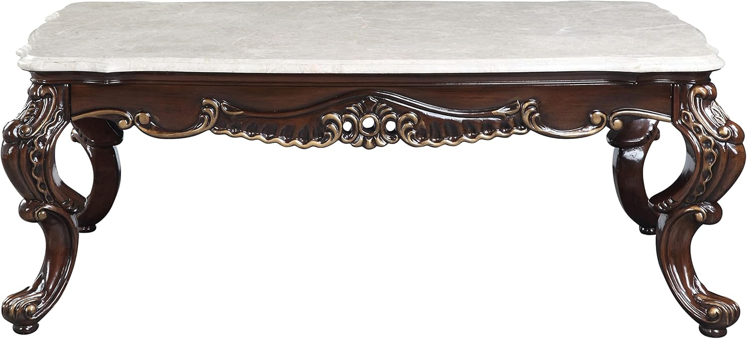 Acme Benbek Wooden Coffee Table in Marble and Antique Oak