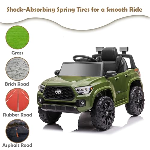 12V Kids Ride on Truck, Licensed Toyota Tacoma Battery Powered Motorized Electric Vehicle Car for Kids, with Remote Control, 3 Speeds, MP3, Horn, LED Lights, Suspension System, Black
