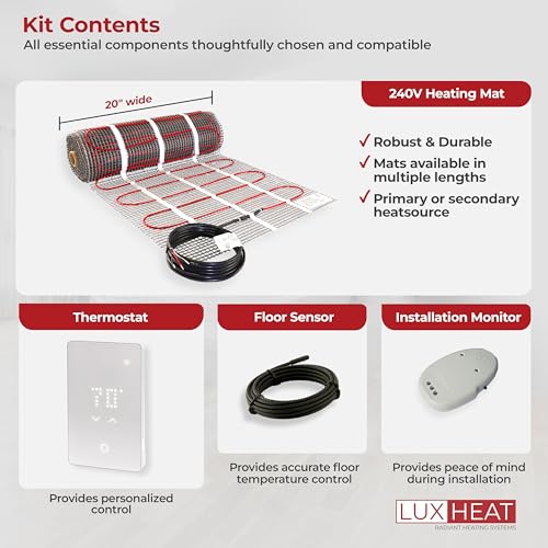 70sqft Floor Heating Mat Kit - 120v In Floor Heat Kit for Tile, Vinyl, Laminate - Easy to Install Infloor Heat System Includes UWG5 WiFi Programmable Thermostat w/GFCI, Alarm & Flooring Sensor