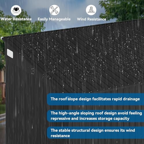 8'x4' Shed Galvanized Steel Storage Sheds with Triple Doors Weatherproof Outdoor Utility Sheds, Dual Lock Lean to Shed with Sloped Roof for Mower, Bike, Generator, Garden Tools (Black)