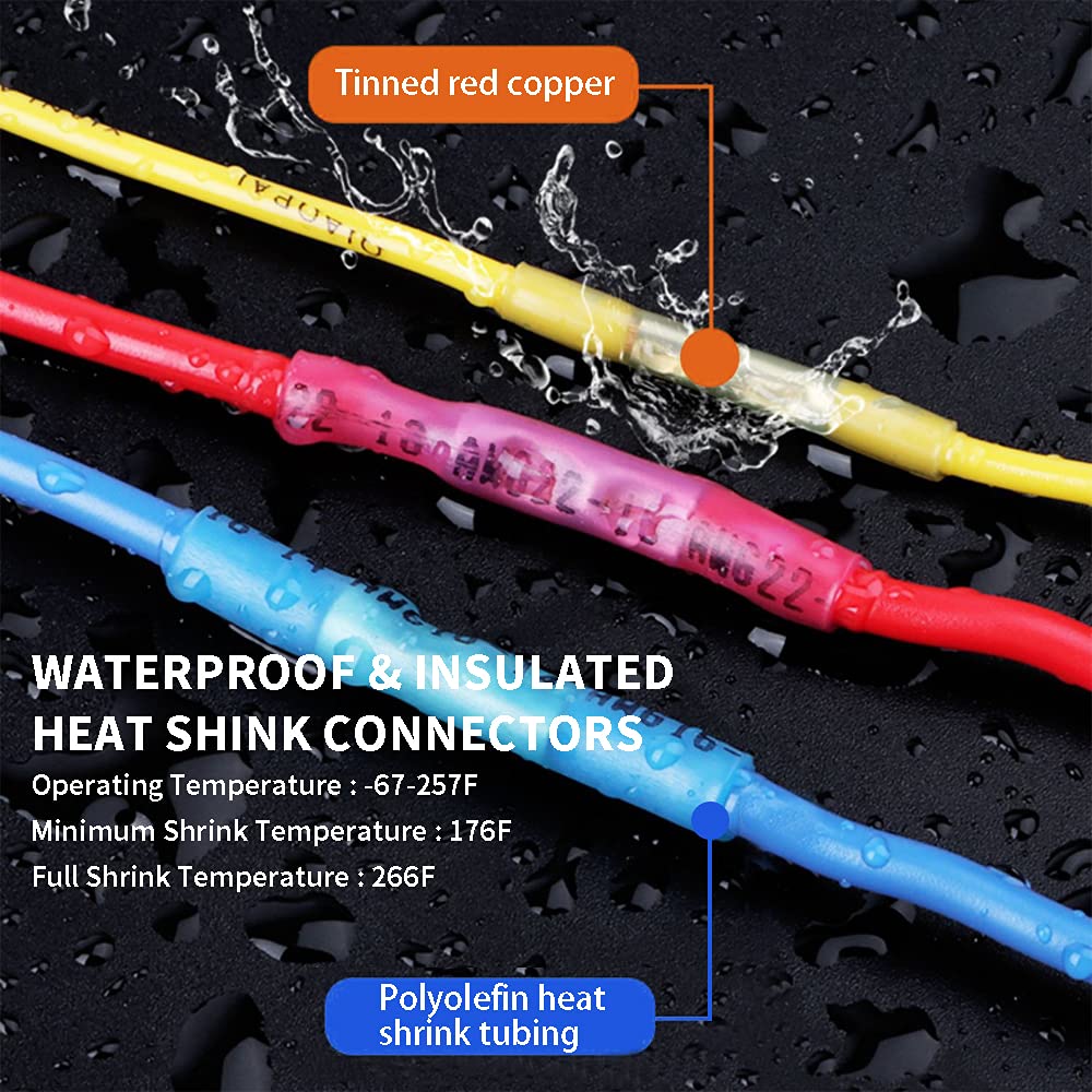 1000 Pcs Blue Heat Shrink Butt Connectors, 16-14 AWG Waterproof Electrical Crimp Wire Splice for Marine, Cable, Wiring
