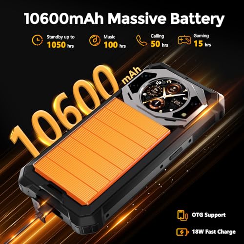 FOSSIBOT F101 Pro Rugged Smartphone Unlocked, Dual Screen 10600mAh Battery 15+128GB Storage MTK8788 Octa-cora Processor 24MP+8MP+5MP Camera 5.45” HD+ Screen Android 13 IP68/IP69K 4G Dual SIM NFC OTG