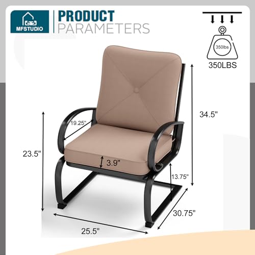 MFSTUDIO 2PCS Patio Bistro Dining Spring Motion Chairs Outdoor Furniture for Backyard, Garden with Removable Cushion Seat, Metal Frame, Red