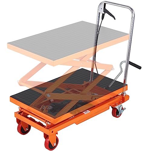 VEVOR Electric Lift Table, 330 lbs Capacity Single Scissor Lift Table, 8-28 in Height Adjustable Lifting Platform, Coffee Table Lift with 4 Wheels, for Material Handling and Transportation, Black