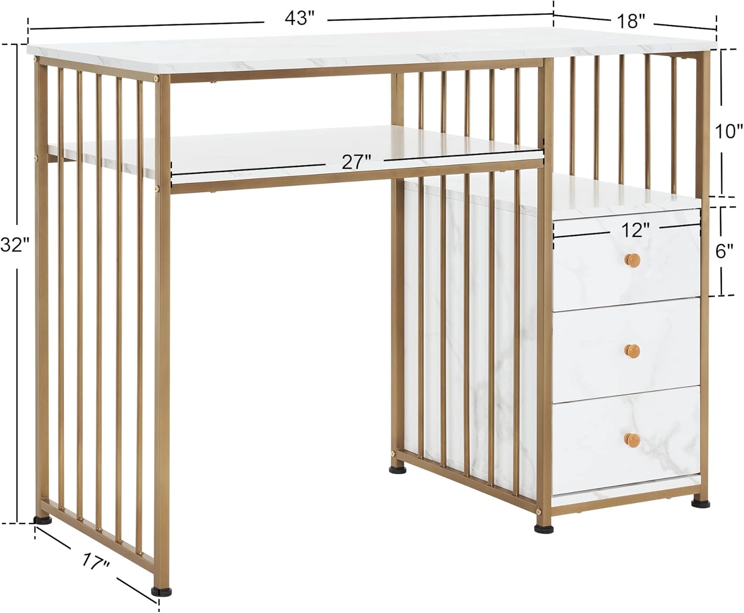 BarberPub Manicure Table Marbling Texture Nail Desk with Storage Drawers Home Salon Spa Equipment 2407