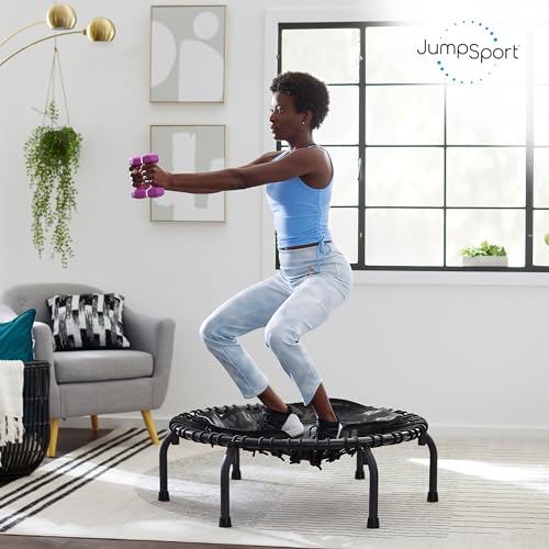 JumpSport 220 in-Home Cardio Fitness Rebounder, 39-inch | Mini Trampoline with Arched-Legged & Videos Included | Safe, Sturdy and Low-Impact | DVD and Free 60-Day Streaming