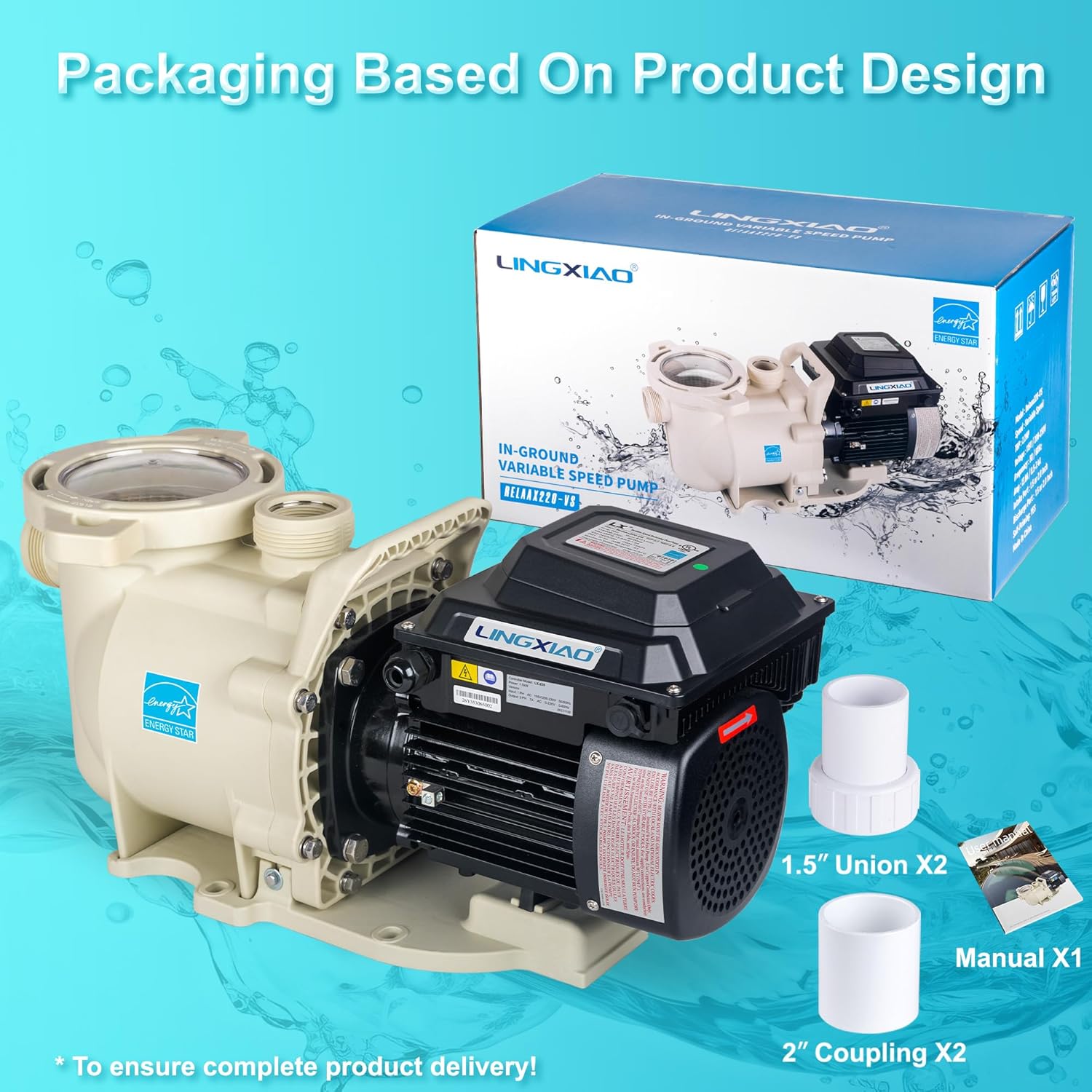 LINGXIAO Variable Speed Pool Pump Inground 2HP with Filter Basket - 115V/208-230V Variable Speed Pump, Low Noise & Energy Star Certified, 1.5" or 2" Fit Includes