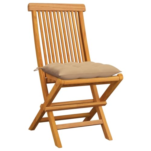 Patio Chairs with Beige Cushions 6 pcs Solid Teak Wood,Premium Teak Wood Folding Patio Chairs with Cushions Elegant and Comfortable Outdoor Seating Furniture