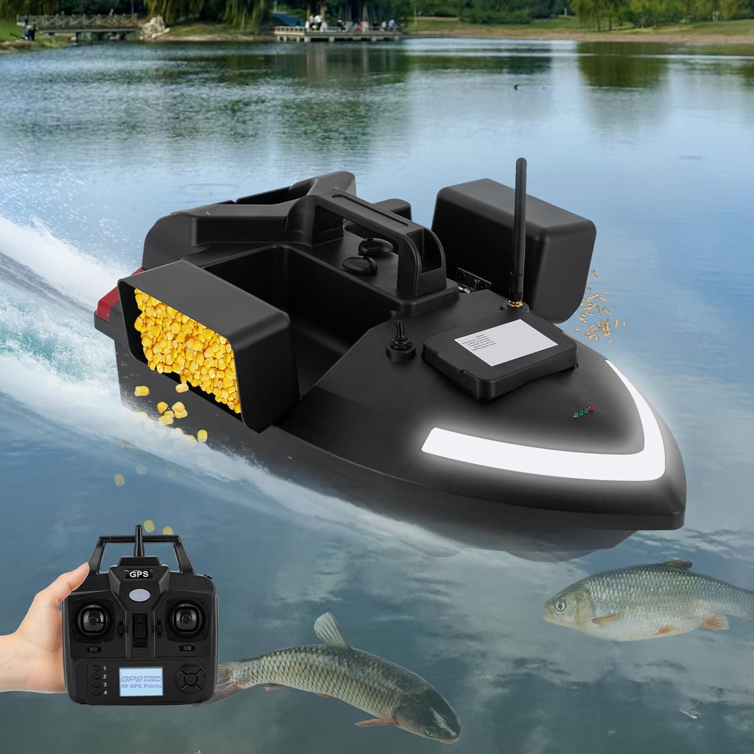 Bait Boat for Fishing 500m Remote Control GPS Fishing Bait Boat Fishing Boat, Automatic Route Correction, 4.4lbs Tank Capacity