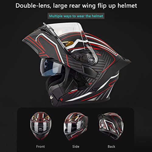Flip-Type Bluetooth Helmet, DOT Certified Sport Motorcycle Full Face Helmet Adult Men Women Integrated Helmet with Tail, Moped Racing MX BMX Motocross Motocross Flip Up Helmets