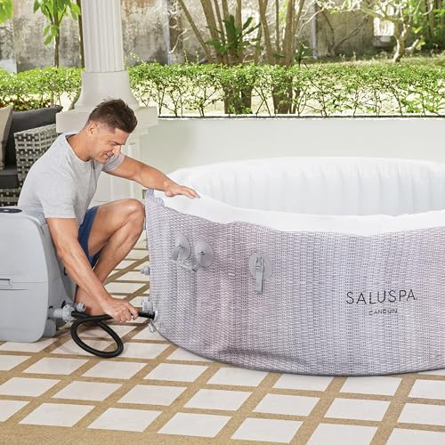 Bestway SaluSpa Cancun AirJet 2 to 4 Person Inflatable Hot Tub, 71 x 26 Inch Round Portable Outdoor Spa with 120 Soothing Jets and Cover, Gray