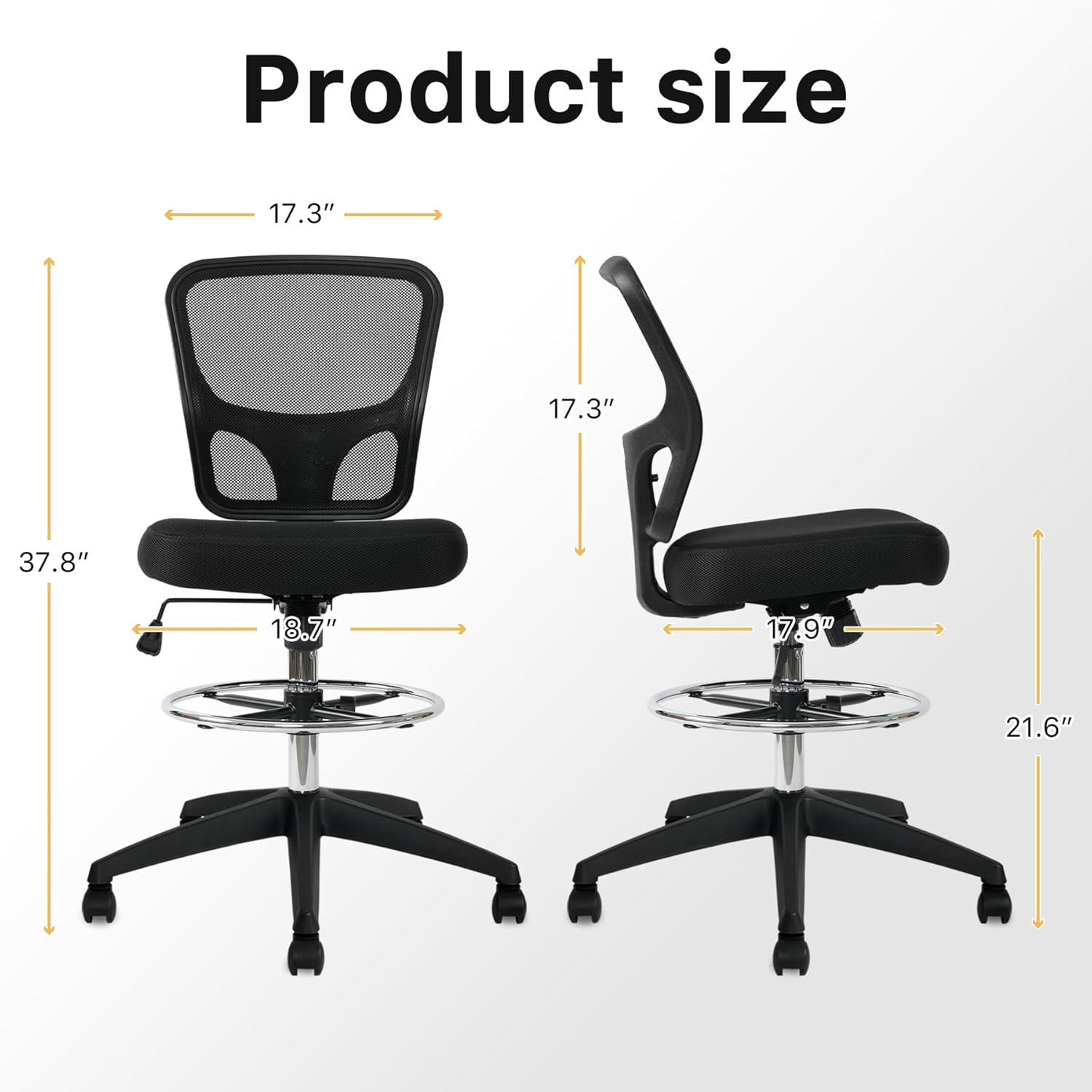 HYLONE Drafting Chairs Adjustable Height Stool Chair Armless Tall Office Chair High Back Ergonomic Office Chair Standing Desk Chair Armless Office Desk Chairs Drafting Swivel Chair with Footrest