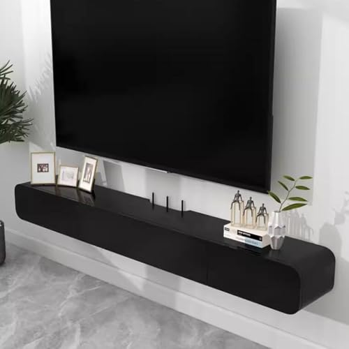 Small Apartment TV Cabinet Floating TV Unit for Living Room Modern Wall-Mounted TV Storage Space-Saving TV Console Wall-Mounted Media Shelf Furniture(Black,180 * 18 * 24cm)
