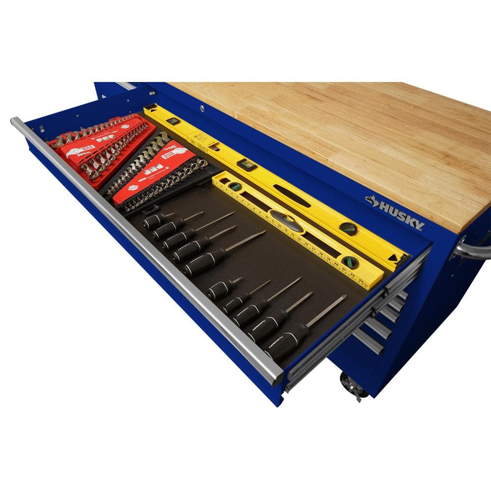 Husky Tool Storage 72 in. W Standard Duty Gloss Blue Mobile Workbench Tool Chest