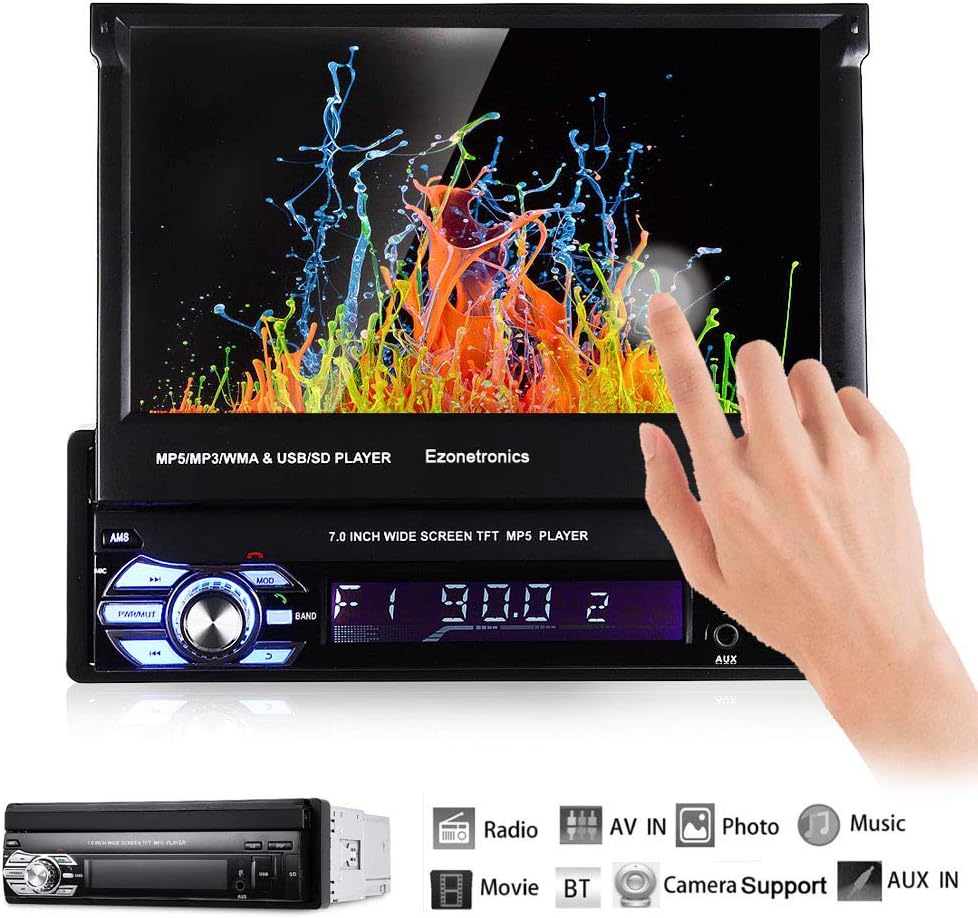 Single Din Flip Touch Screen Stereo,in Dash 1080P Retractable Car Radio TFT/LCD FM Radio Receiver with USB/SD,MP4/MP5 Player Support Backup Camera Pack of 2