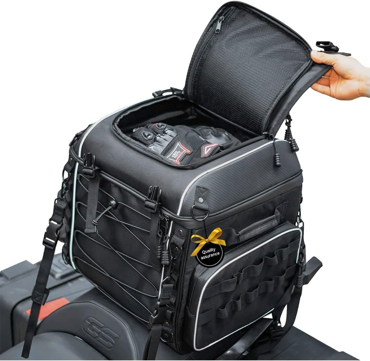 KEMIMOTO Motorcycle Travel Luggage Bag, Motorcycle Tail Bag for Softail Sportster Dyna Touring Models Road King Road Glide Street Glide Waterproof All Weather with Sissy Bar Straps Black