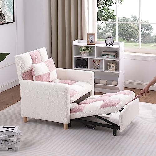 ODUWA Convertible Chair Bed,3-in-1 Sleeper Single Sofa Chair Bed with Pillow,Adjustable Backrest Recliner with Soft Velvet Fabric,Pull Out Sleeper Bed for Living Room,Dorm,Apartment,Bedroom or Office