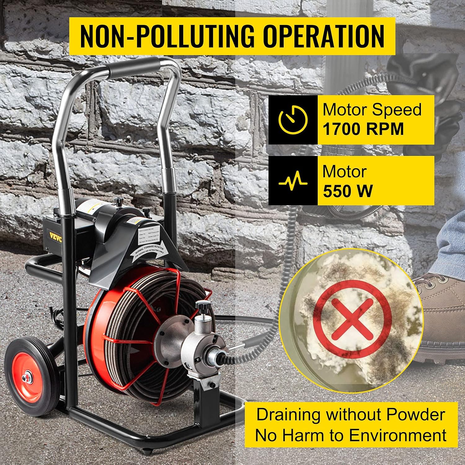 Mophorn 50 Ft x 1/2Inch Drain Cleaner Machine fit 1 Inch (25mm) to 4 Inch(100mm) Pipes 370W Open Drain Cleaning Machine Portable Electric Drain Auger with Cutters Glove Drain Auger Cleaner Sewer Snake