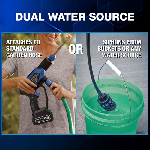 Ontel Turbo Jet HydroX5 Pro Portable Cordless Pressure Washer (21V 3000mAh Battery), 6-in-1 Nozzle, Dual Water Source, 16ft Detachable Hose