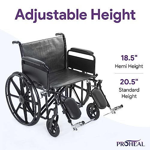 26" Heavy Duty Bariatric Wheelchair for Adults - Black - Removable Desk Arms and Elevated Leg Rests - 700LB Capacity - Nylon Seat - Adjustable Standard and Hemi Height - K7