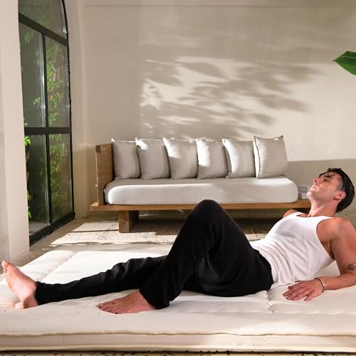 WoW 100% Organic Cotton Futon Mattress for Back Pain 3.5" | Japanese Floor Mattress | Shikibuton Sleeping Pad | Memory Foam Guest Bed for Floor | Kids Play Mat | Foldable & Portable Roll Up | Firm