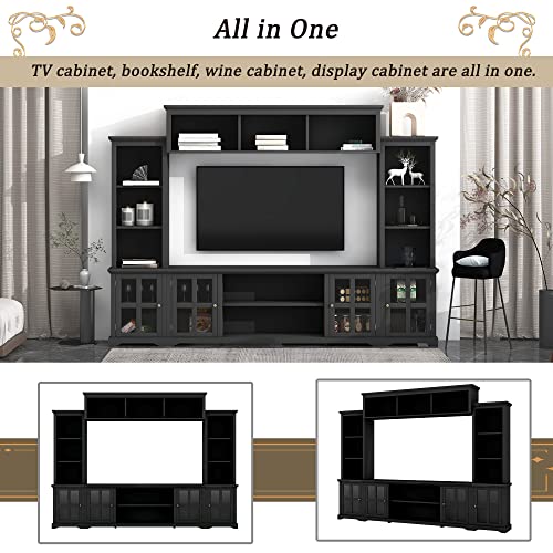 CEMKAE Modern TV Stand Complete TV Entertainment Wall Unit Center TV Console Table for TVs Up to 70”,Entertainment Center with Storage Bridge and Glass Door Storage Cabinet/Bookshelves (White)