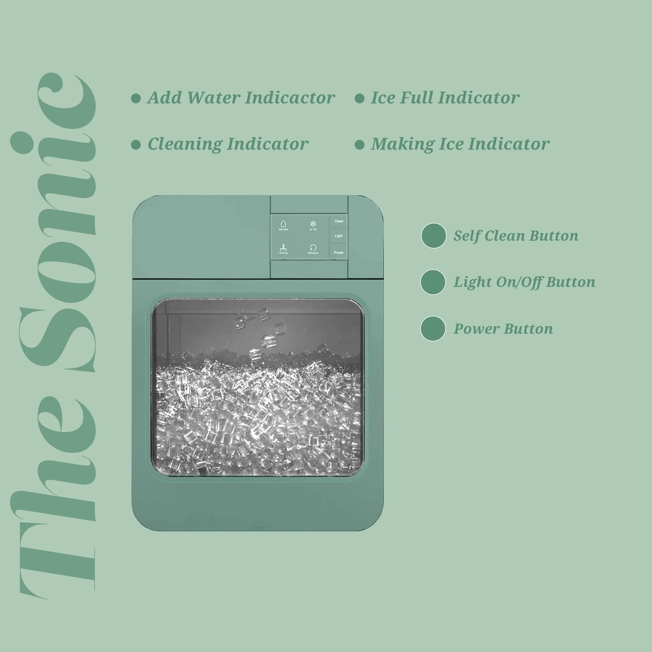 Orgo Products The Sonic Countertop Ice Maker, Nugget Ice Type, Blue
