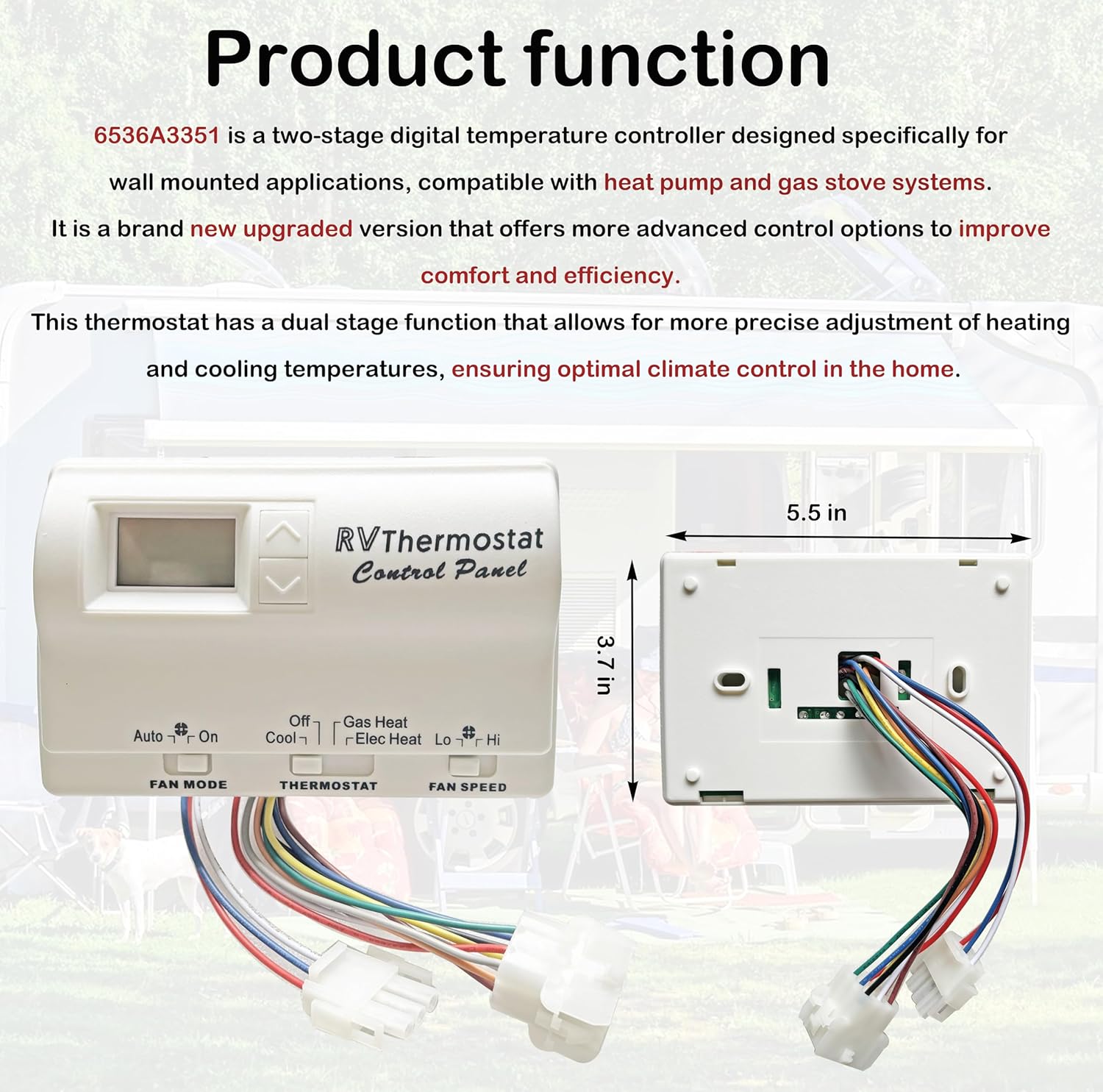 2024 New Upgraded 6536A3351 Compatible with Coleman-Mach,Two-Stage Digital Thermostat for Heat Pump & Gas Furnace,Wall-Mounted, White