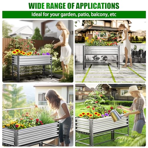 Raised Garden Bed with Legs, 48×48×32in Large Outdoor Metal Galvanized Garden Planting Box,1000lb Capacity for Vegetables Lawn Green Flowers, Fruits, Terrace