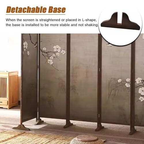 Room Divider 6 ft Wall Partition Wood Screen 6 Panels, Free Standing Foldable Dressing Screen Separating with Detachable Base, for Changing Room/Bedroom/Apartments/Dorm, Walnut Wood(#5)