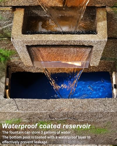 41.1" Water Fountain Outdoor Floor-Standing Garden Fountain Modern Waterfall Fountain with LED Lights 4 Tier Rock Fountain for Porch, Patio, Garden, Backyard