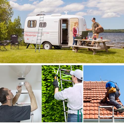 Telescoping Ladder,16.5FT Telescoping A Frame Ladders with Movable Wheel,Household Use Stainless Steel Folding Ladder,Multi-Purpose Collapsible Ladder for Outdoor Work