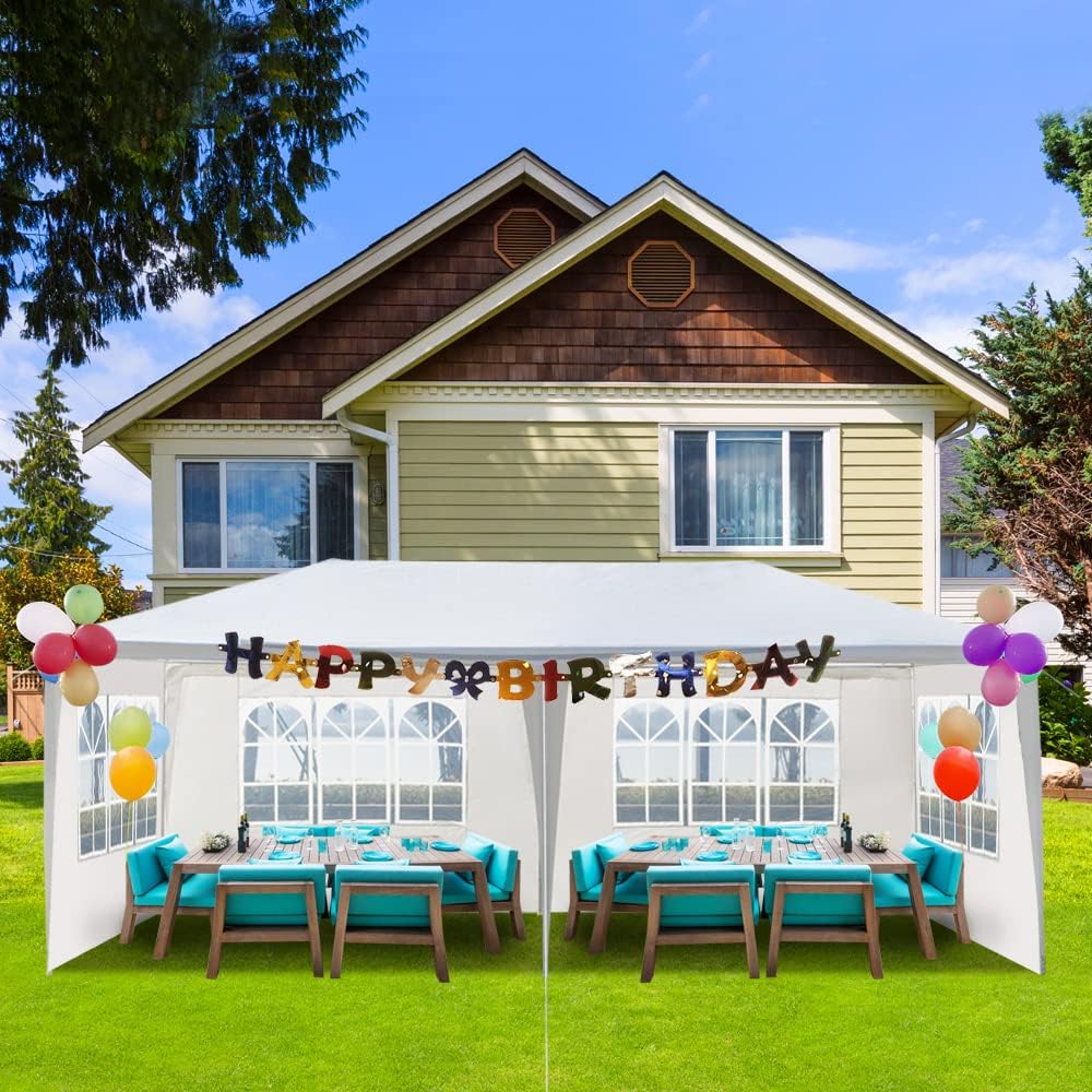 20' x 10' White Pop Up Canopy Tent - Waterproof, Heavy-Duty Iron Tube Frame with PE Cloth Cover, Ideal for Weddings, Parties, and Outdoor Events