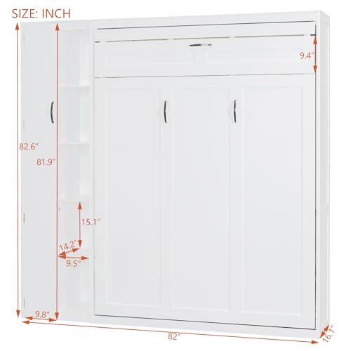Harper & Bright Designs Queen Size Murphy Bed Wall Bed with Storage Shelves, Wardrobe and LED Lights, Space-Saving for Multipurpose Guest Room or Home Office, Gray