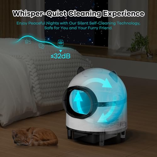 Lpettog Self Cleaning Cat Litter Box, Automatic Litter Box with App Control,Cat Litter Box Robot Suitable for Multiple Cats,Safety Protection 2 Rolls Garbage Bags, White