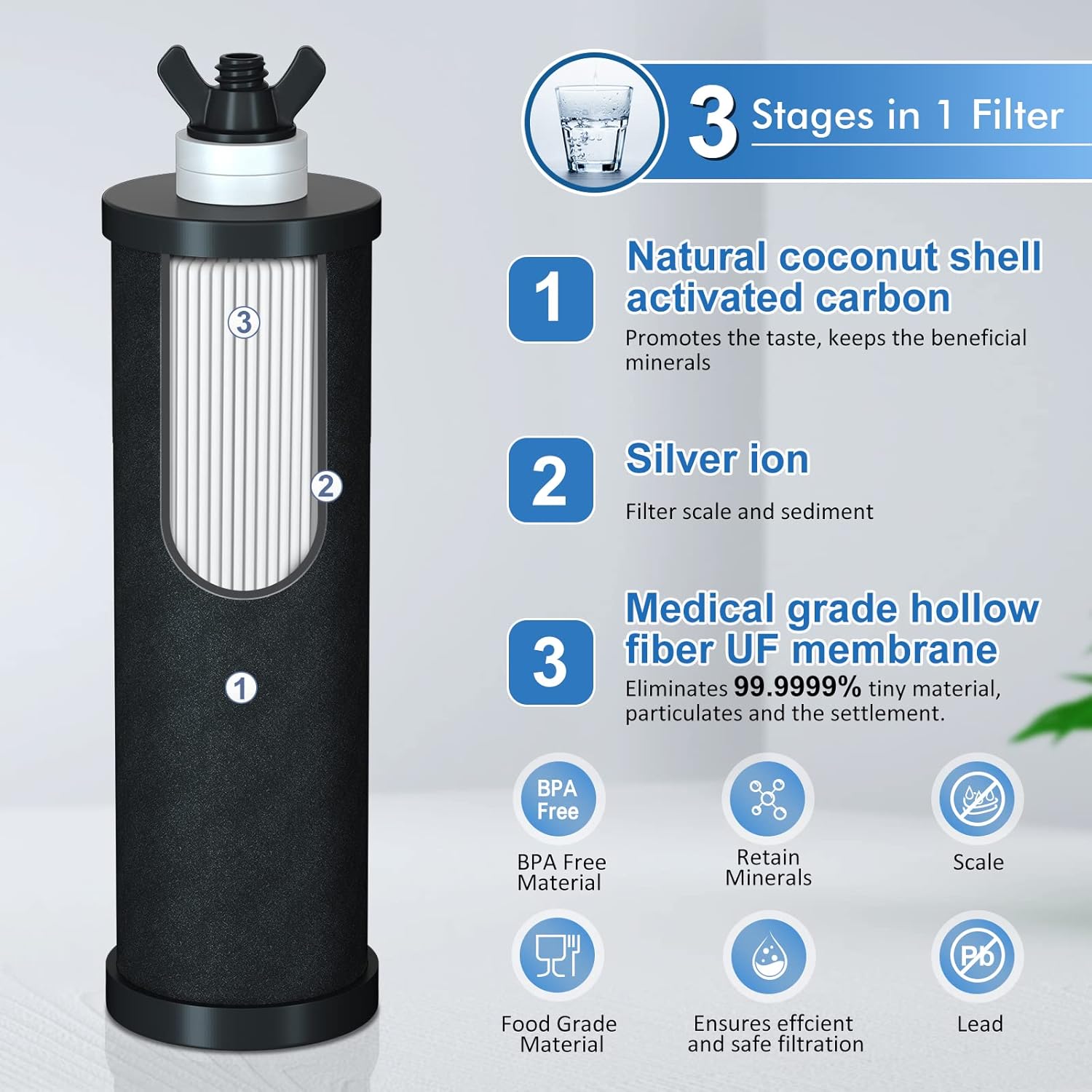 Purewell Gravity-Fed Water Filter, High Capacity 2.9 Gallon with 2 Purification Elements and Stainless Steel Stand for Home